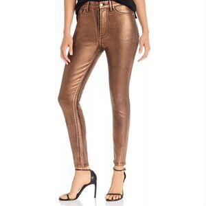 7 For All Mankind‎ Womens High Waisted Metallic Bronze Coated Skinny Jeans